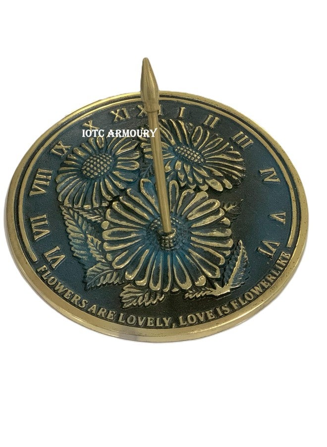 IOTC ARMOURY Solid Brass 10" Dia Flowers Garden Sundial with Verdigris Highlights Sundial, Wedding Gift, Birthday Gift Idea,Couple Gift Sundial Idea - Image 2